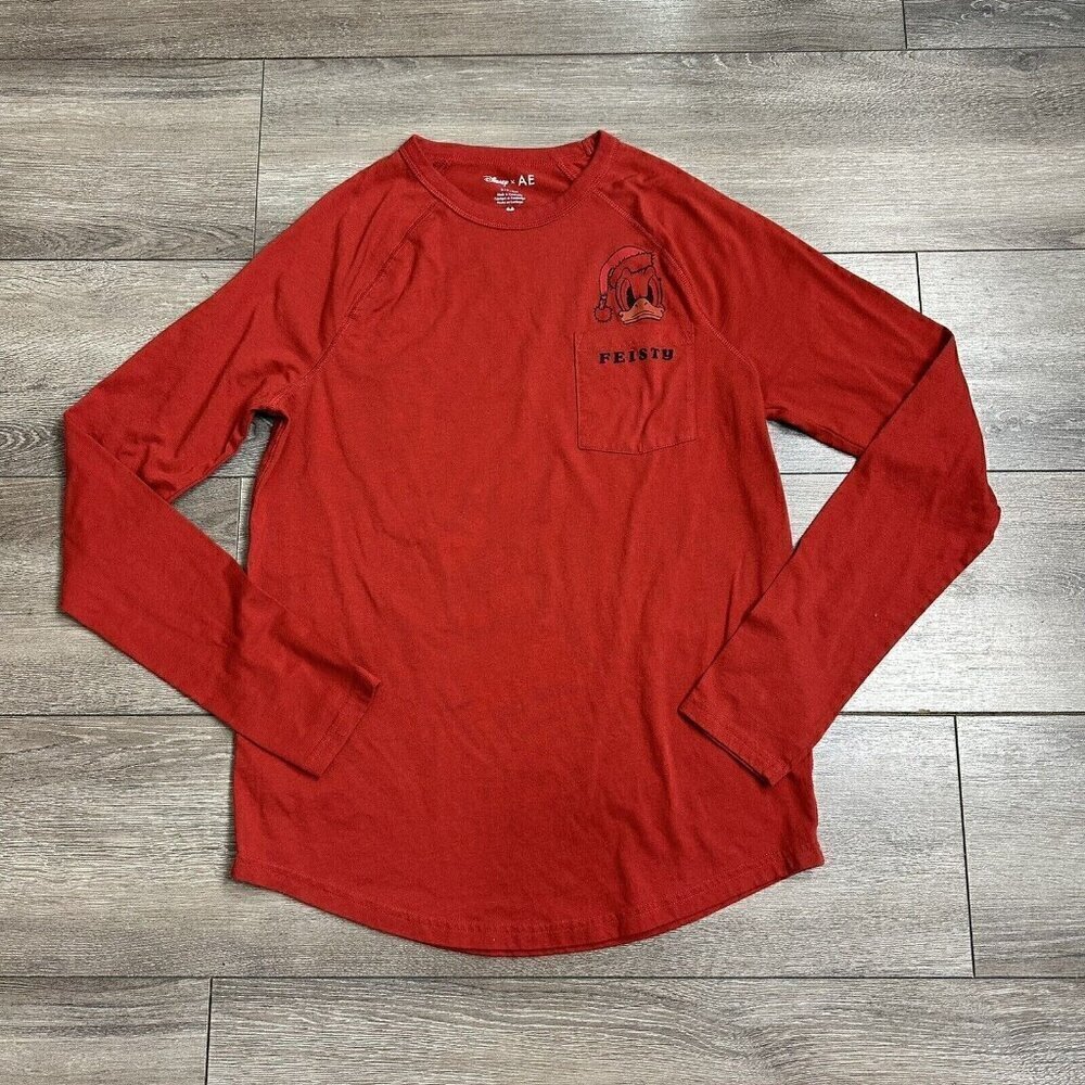 Disney x AE T Shirt Size S Donald Duck Feisty Long Sleeve Tee Red